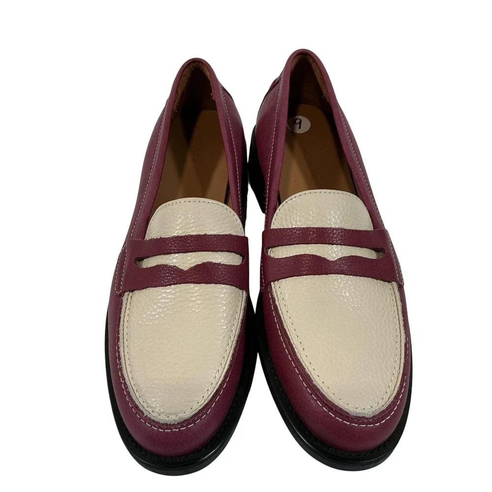 Duke + Dexter Wilde Burgundy White Penny Loafers Size 7D US Made In England $340